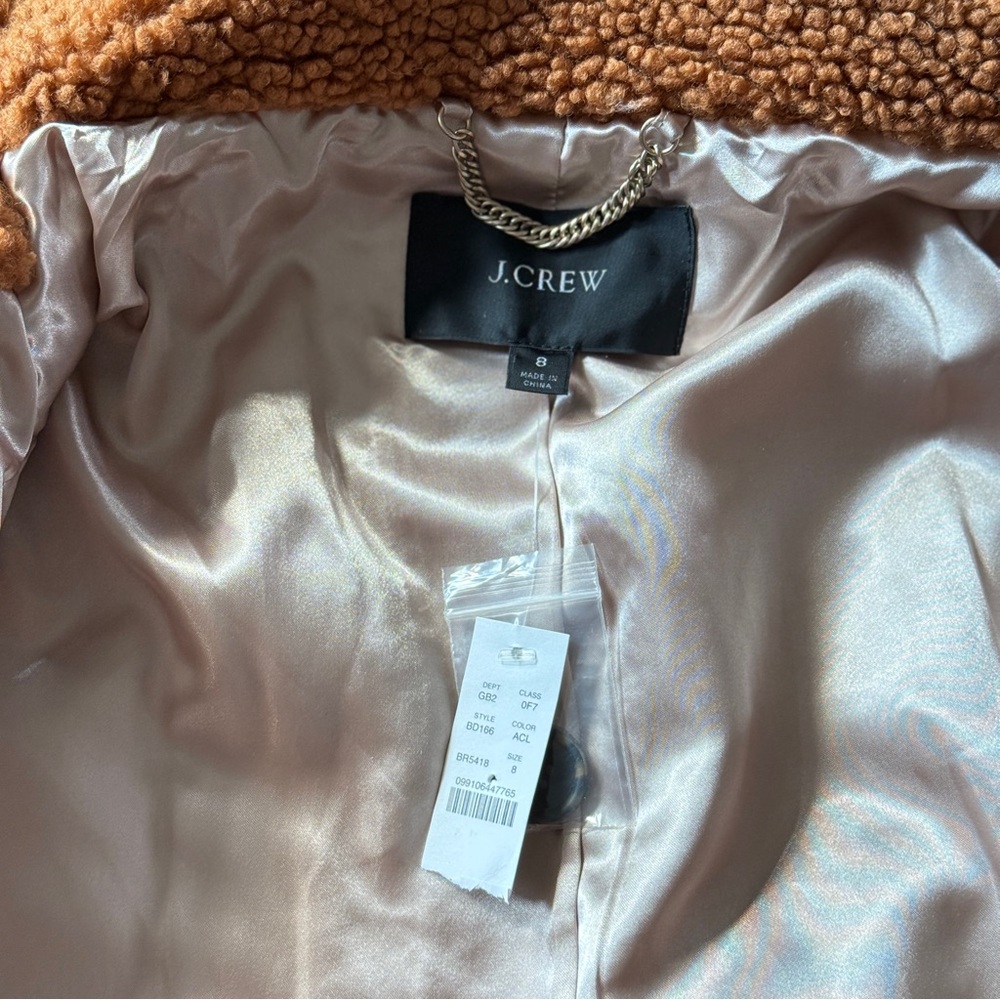 NWT J.Crew Villa Coat Teddy Sherpa Mid Length Adobe Clay Brown sz 8 zip button - Picture 11 of 15